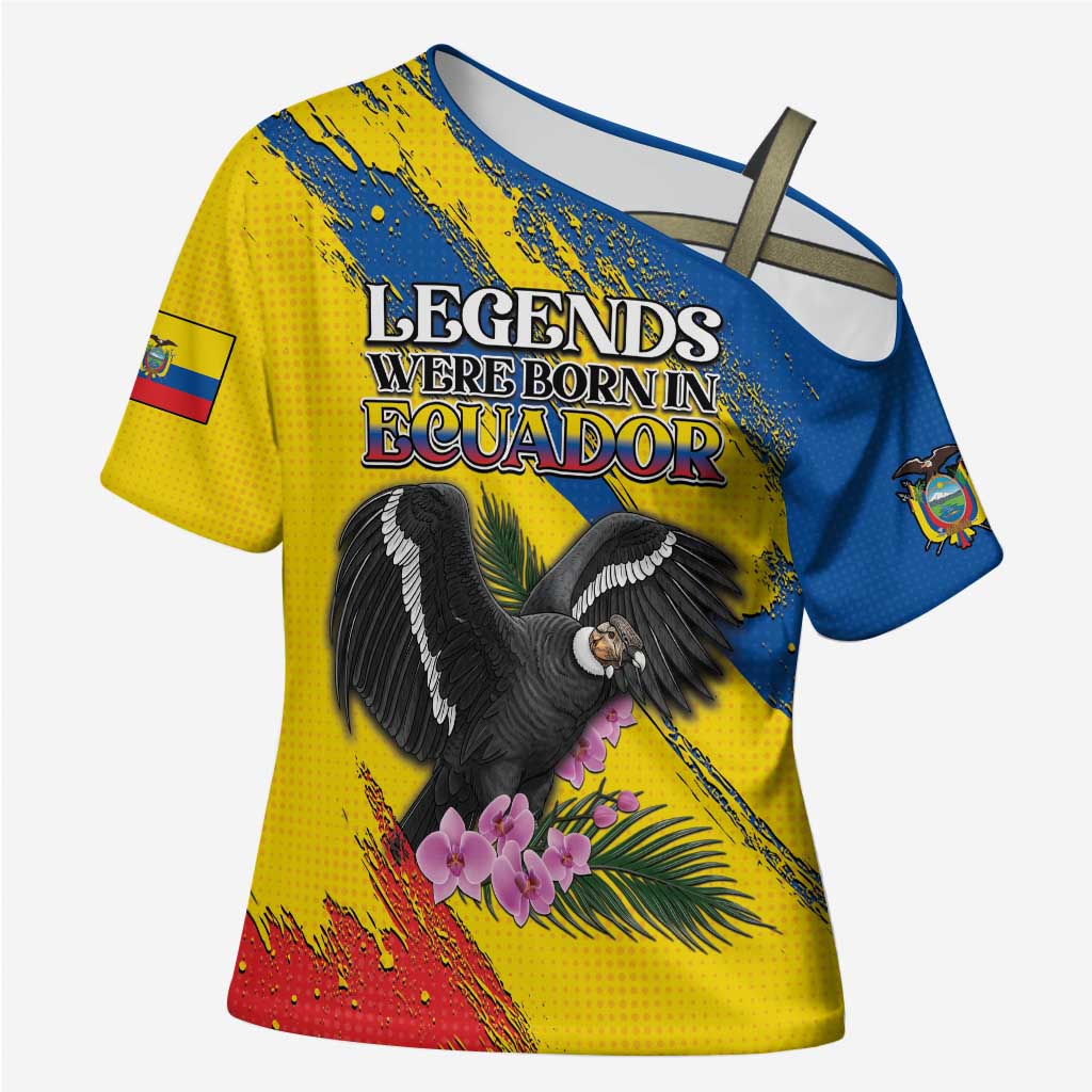 Personalized Ecuador Cross Shoulder Shirt Andean Condor With Phalaenopsis Orchid - Wonder Print Shop