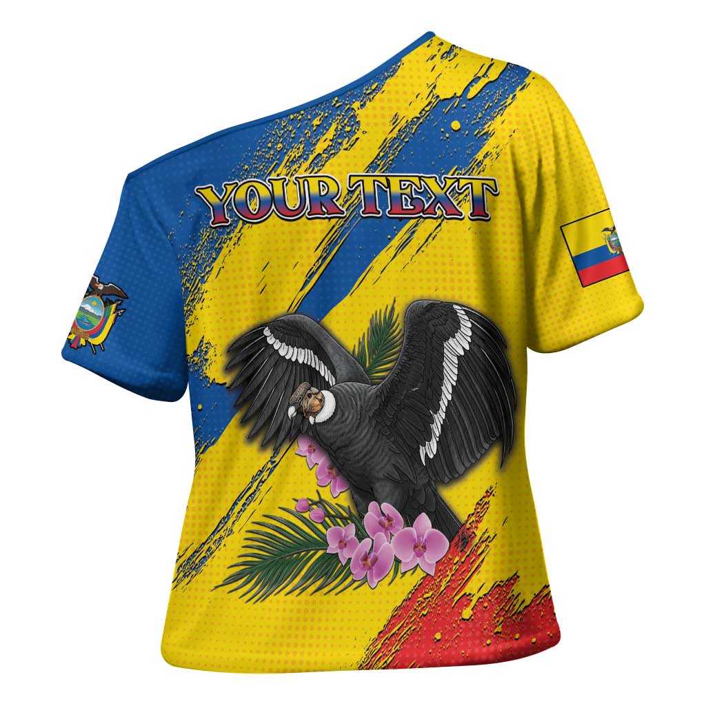 Personalized Ecuador Cross Shoulder Shirt Andean Condor With Phalaenopsis Orchid - Wonder Print Shop