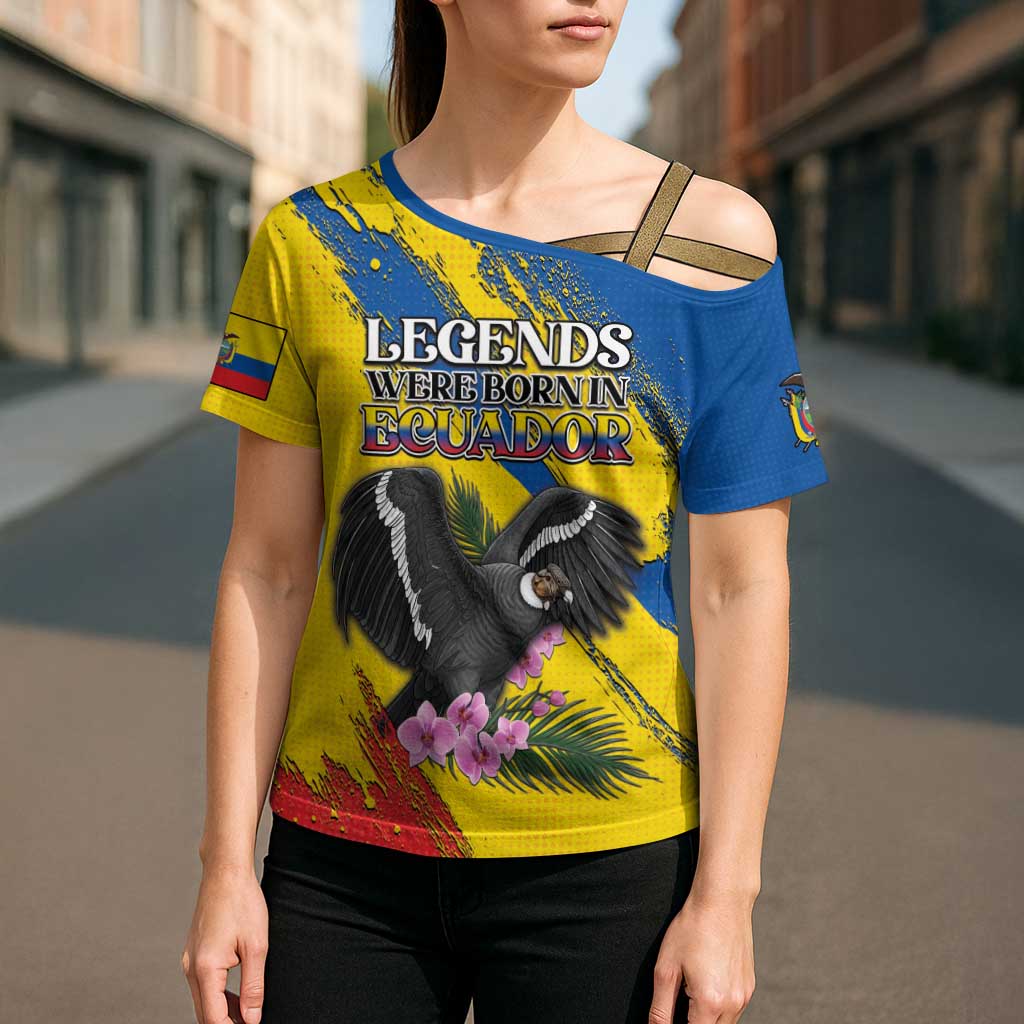 Personalized Ecuador Cross Shoulder Shirt Andean Condor With Phalaenopsis Orchid - Wonder Print Shop