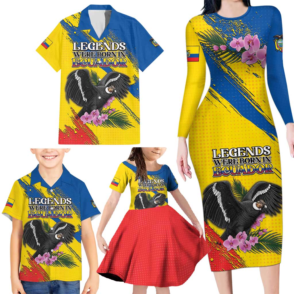 Personalized Ecuador Family Matching Long Sleeve Bodycon Dress and Hawaiian Shirt Andean Condor With Phalaenopsis Orchid - Wonder Print Shop