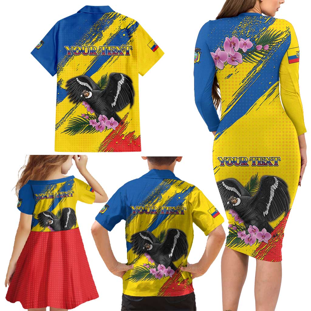 Personalized Ecuador Family Matching Long Sleeve Bodycon Dress and Hawaiian Shirt Andean Condor With Phalaenopsis Orchid - Wonder Print Shop