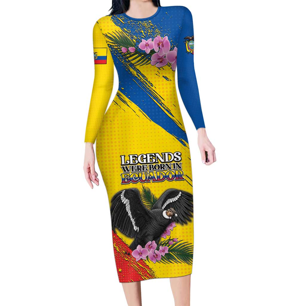 Personalized Ecuador Family Matching Long Sleeve Bodycon Dress and Hawaiian Shirt Andean Condor With Phalaenopsis Orchid - Wonder Print Shop