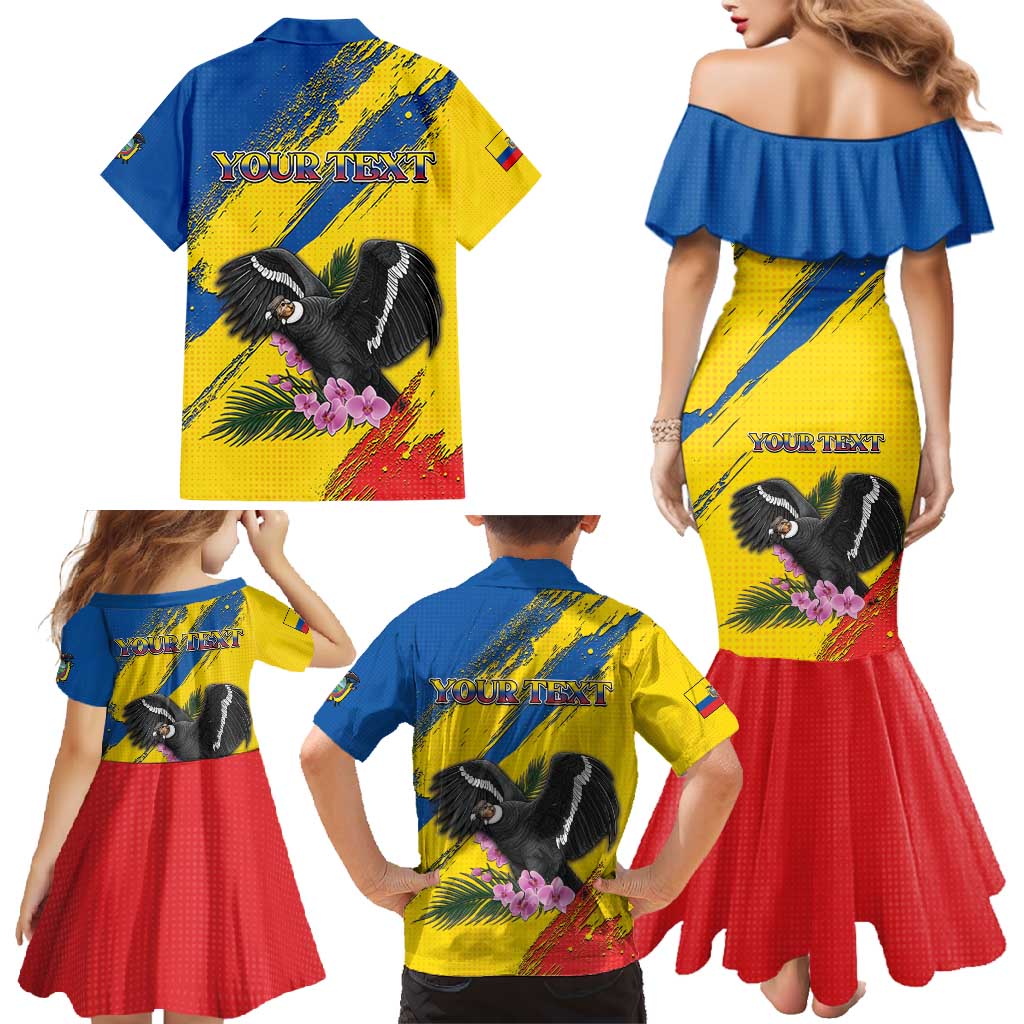 Personalized Ecuador Family Matching Mermaid Dress and Hawaiian Shirt Andean Condor With Phalaenopsis Orchid - Wonder Print Shop