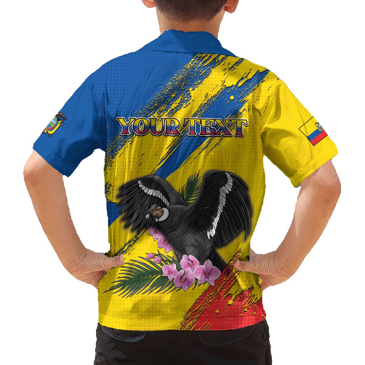 Personalized Ecuador Family Matching Off The Shoulder Long Sleeve Dress and Hawaiian Shirt Andean Condor With Phalaenopsis Orchid - Wonder Print Shop