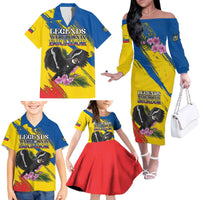 Personalized Ecuador Family Matching Off The Shoulder Long Sleeve Dress and Hawaiian Shirt Andean Condor With Phalaenopsis Orchid - Wonder Print Shop