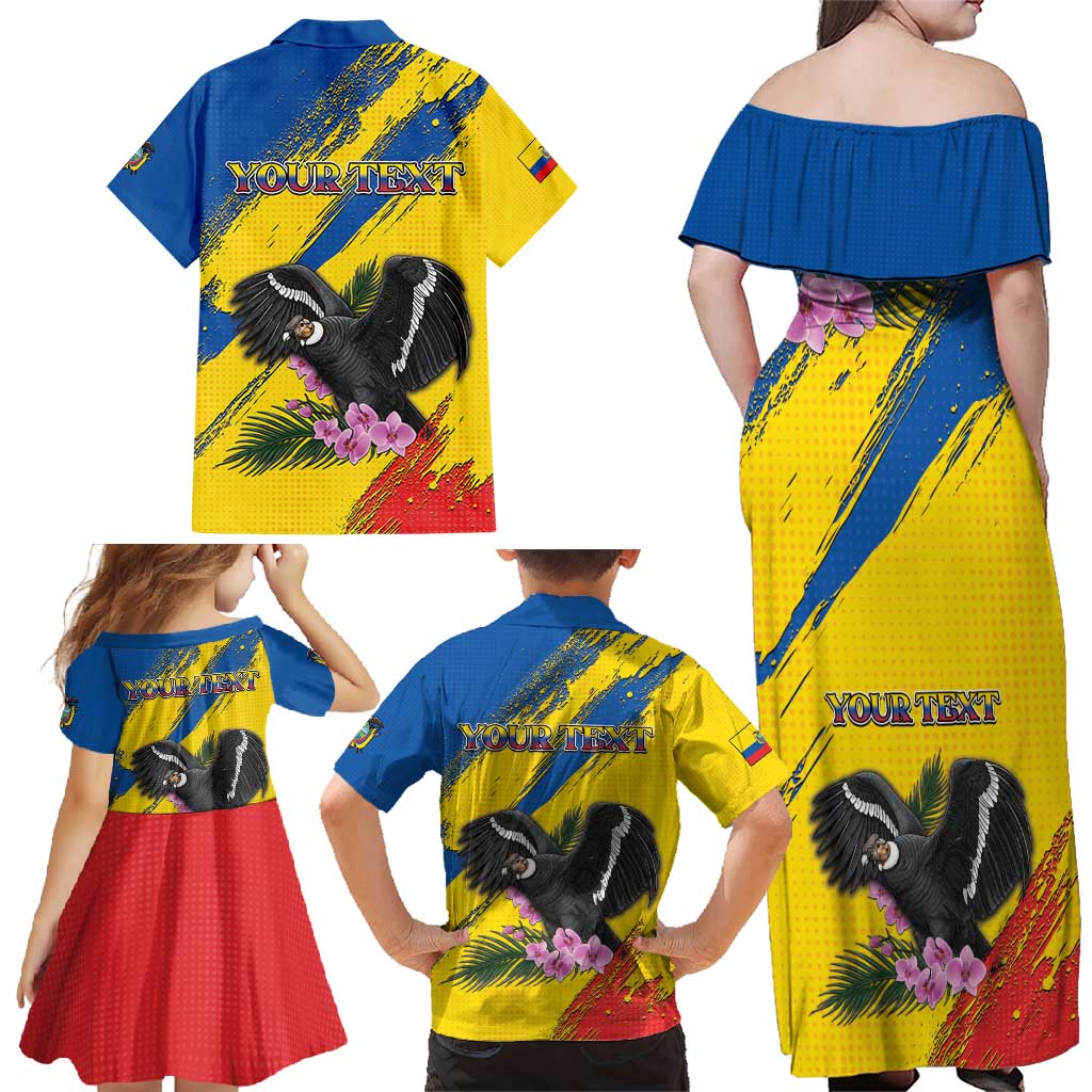 Personalized Ecuador Family Matching Off Shoulder Maxi Dress and Hawaiian Shirt Andean Condor With Phalaenopsis Orchid - Wonder Print Shop