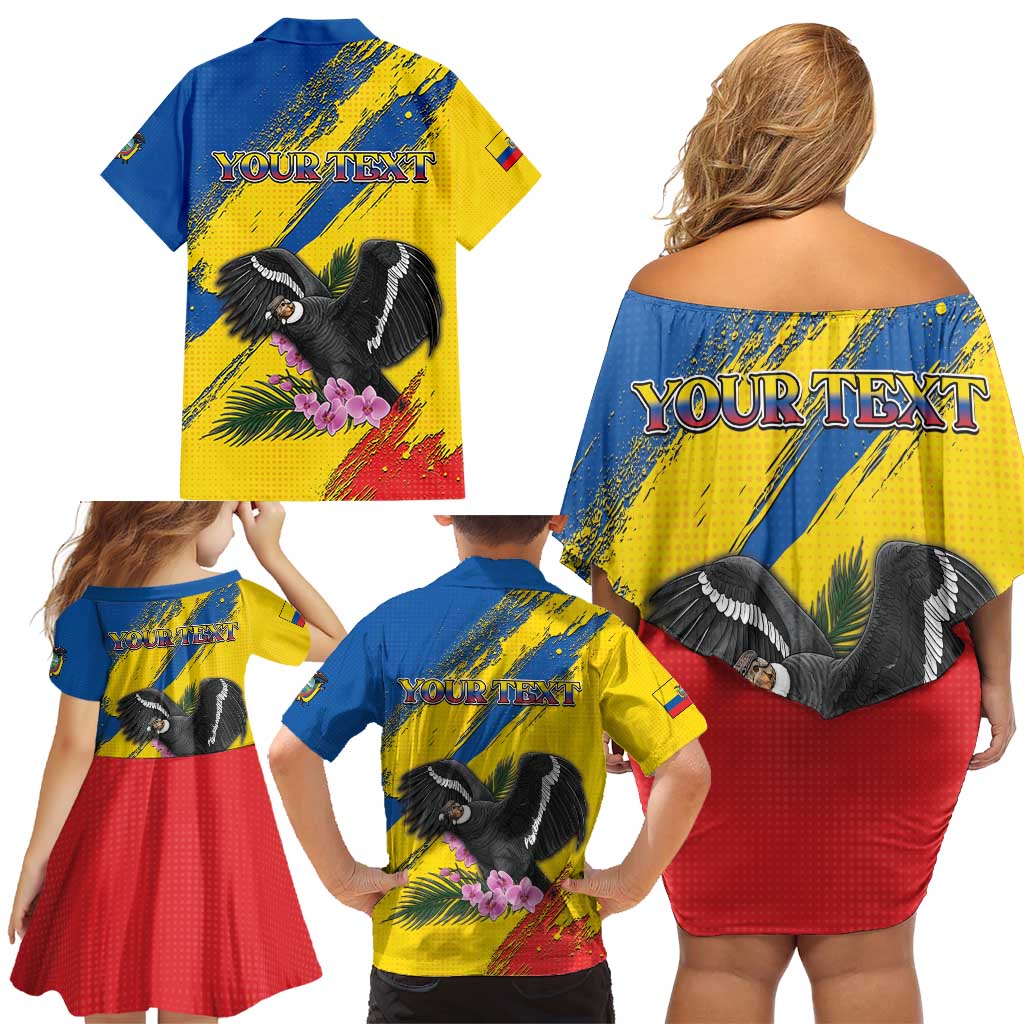 Personalized Ecuador Family Matching Off Shoulder Short Dress and Hawaiian Shirt Andean Condor With Phalaenopsis Orchid - Wonder Print Shop