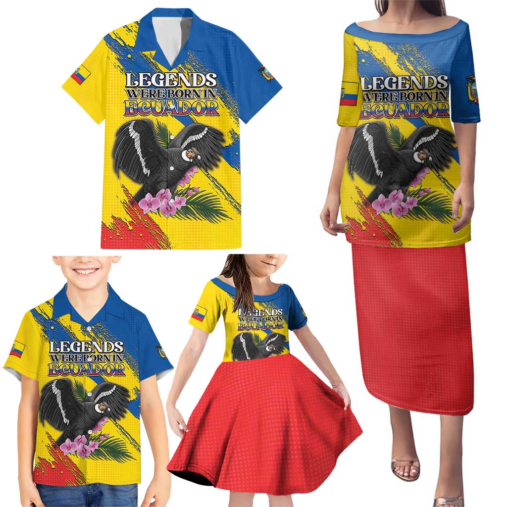 Personalized Ecuador Family Matching Puletasi and Hawaiian Shirt Andean Condor With Phalaenopsis Orchid - Wonder Print Shop