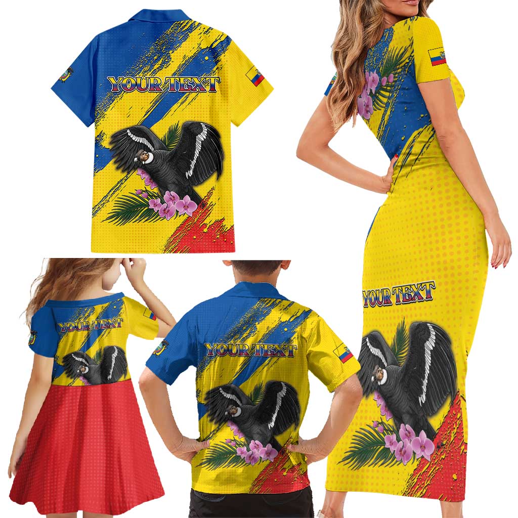 Personalized Ecuador Family Matching Short Sleeve Bodycon Dress and Hawaiian Shirt Andean Condor With Phalaenopsis Orchid - Wonder Print Shop