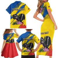 Personalized Ecuador Family Matching Short Sleeve Bodycon Dress and Hawaiian Shirt Andean Condor With Phalaenopsis Orchid - Wonder Print Shop