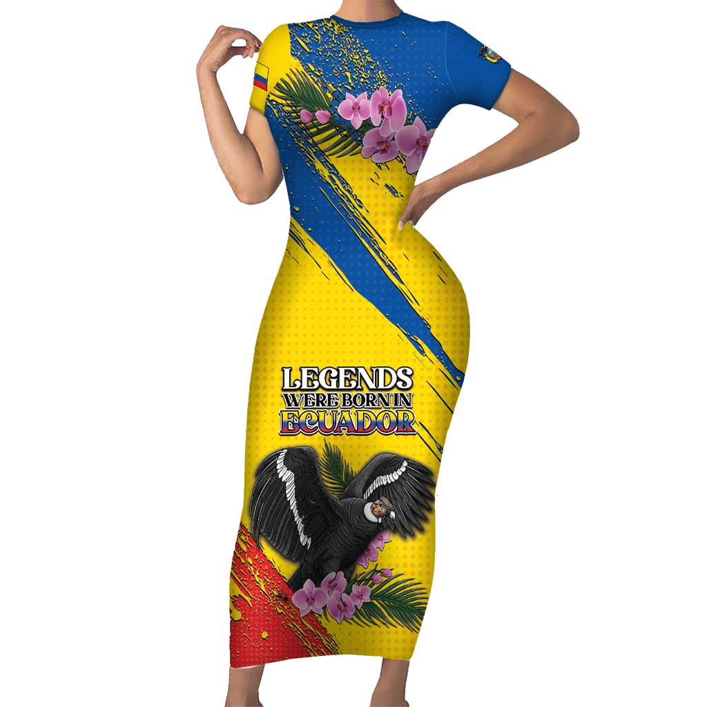 Personalized Ecuador Family Matching Short Sleeve Bodycon Dress and Hawaiian Shirt Andean Condor With Phalaenopsis Orchid - Wonder Print Shop