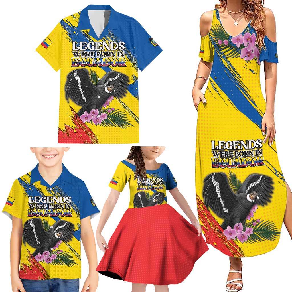 Personalized Ecuador Family Matching Summer Maxi Dress and Hawaiian Shirt Andean Condor With Phalaenopsis Orchid - Wonder Print Shop