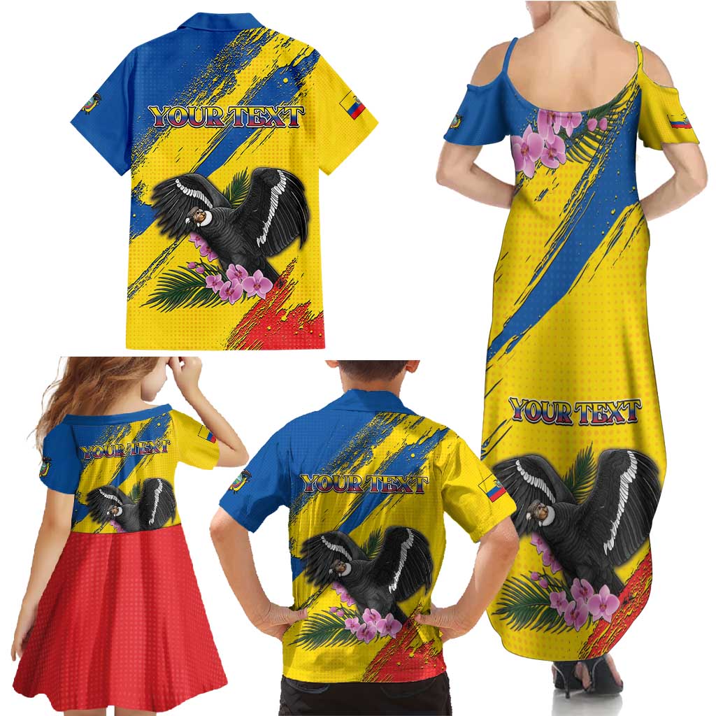 Personalized Ecuador Family Matching Summer Maxi Dress and Hawaiian Shirt Andean Condor With Phalaenopsis Orchid - Wonder Print Shop