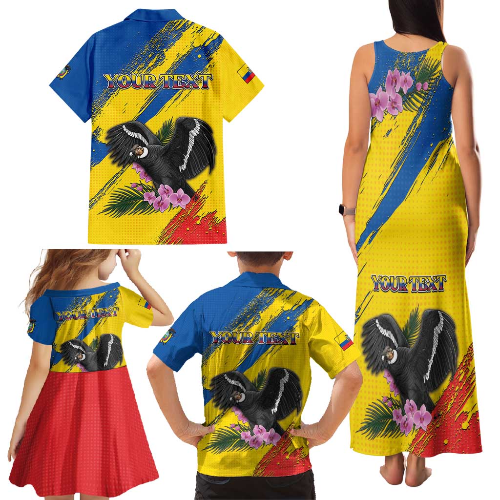 Personalized Ecuador Family Matching Tank Maxi Dress and Hawaiian Shirt Andean Condor With Phalaenopsis Orchid - Wonder Print Shop