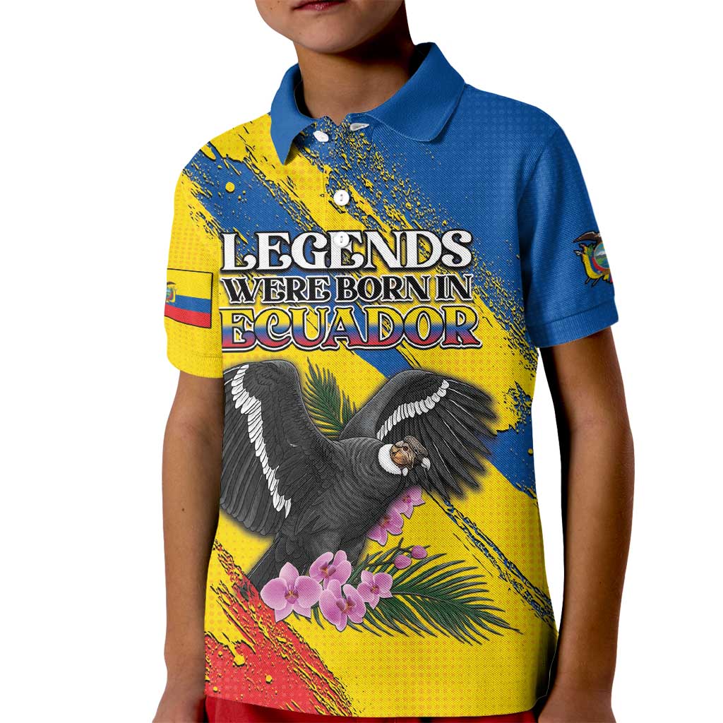 Personalized Ecuador Kid Polo Shirt Andean Condor With Phalaenopsis Orchid - Wonder Print Shop