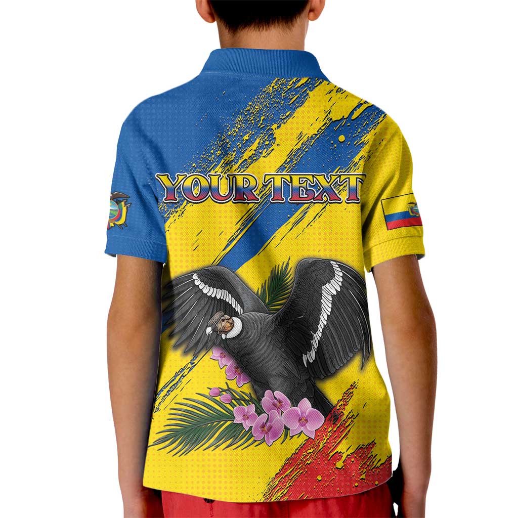 Personalized Ecuador Kid Polo Shirt Andean Condor With Phalaenopsis Orchid - Wonder Print Shop