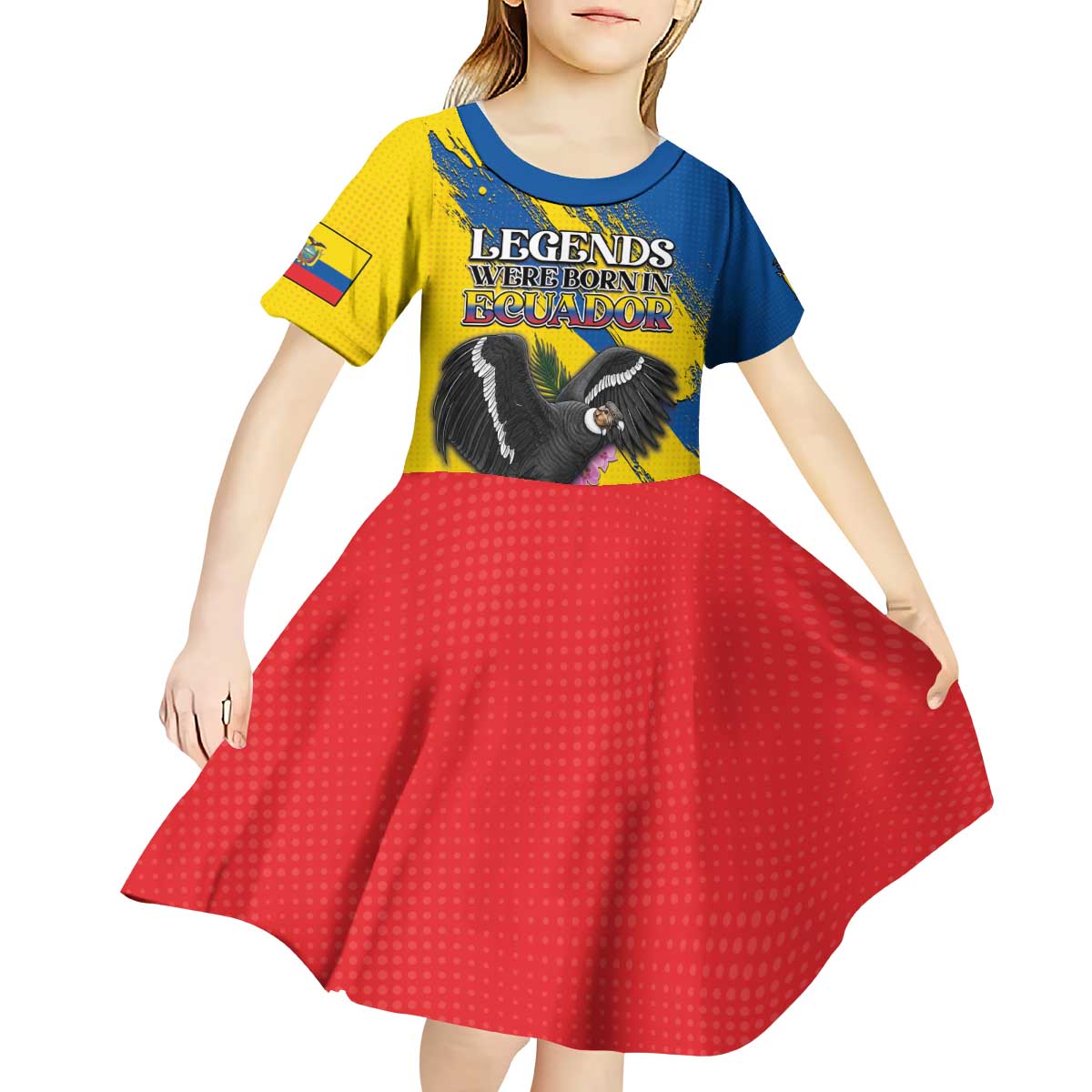 Personalized Ecuador Kid Short Sleeve Dress Andean Condor With Phalaenopsis Orchid - Wonder Print Shop