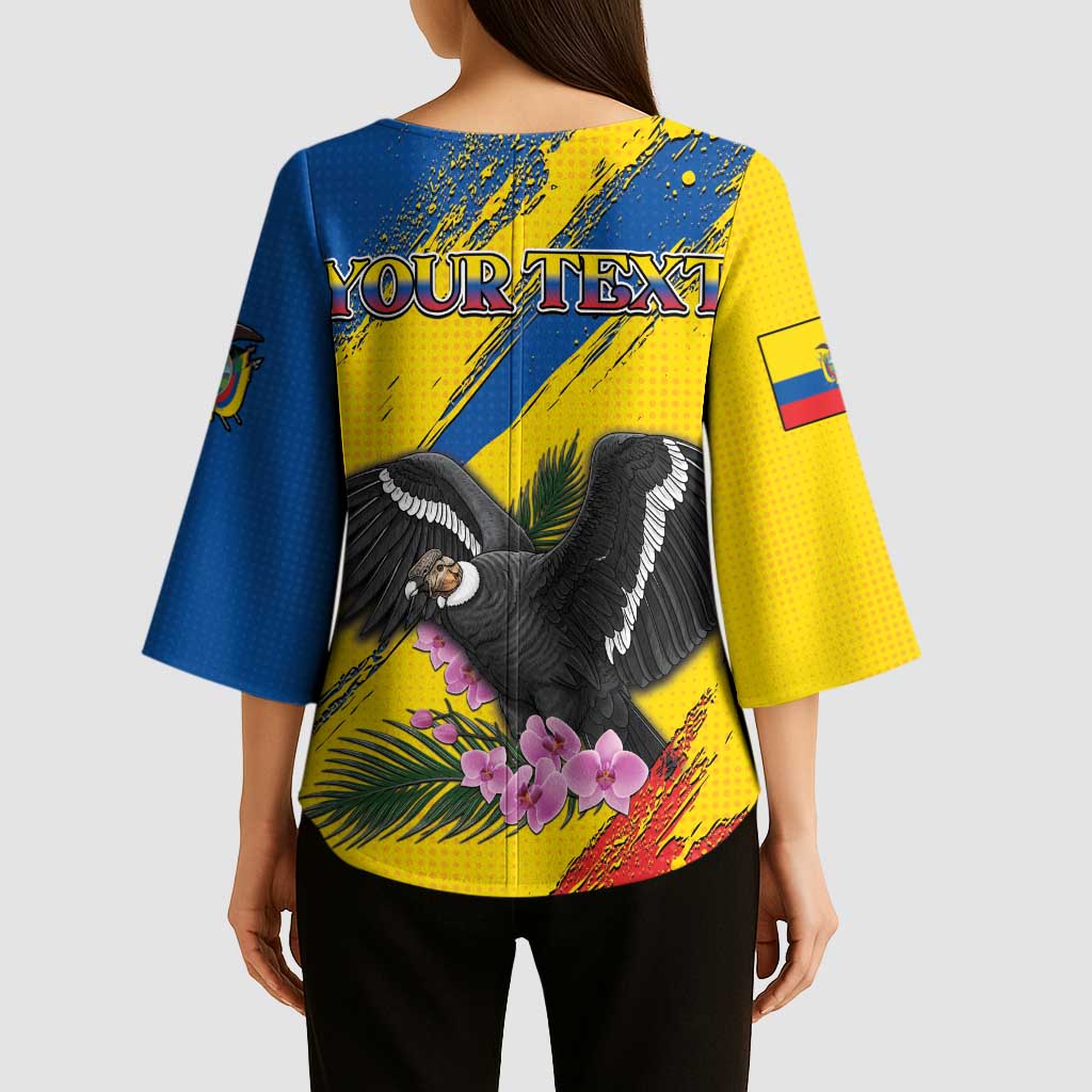 Personalized Ecuador Kimono Sleeve Blouse Andean Condor With Phalaenopsis Orchid - Wonder Print Shop