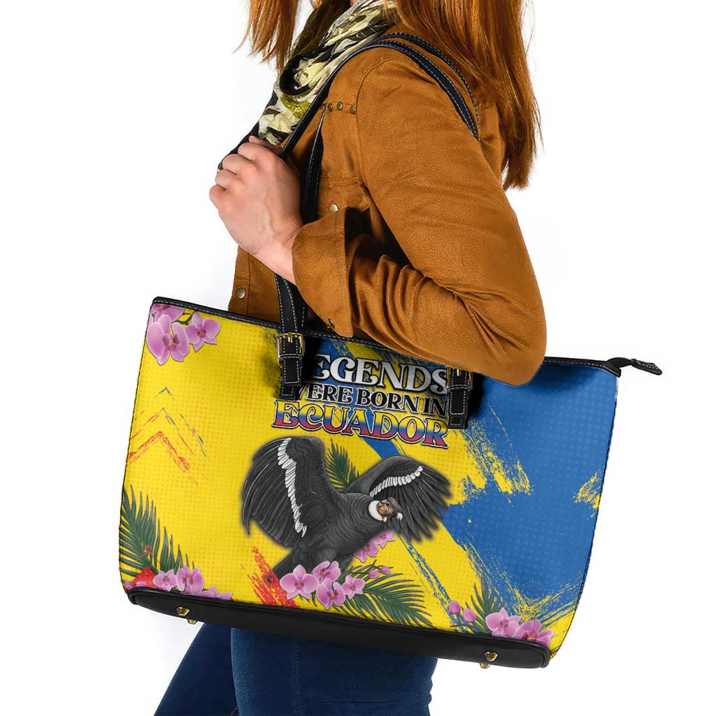 Ecuador Leather Tote Bag Andean Condor With Phalaenopsis Orchid - Wonder Print Shop