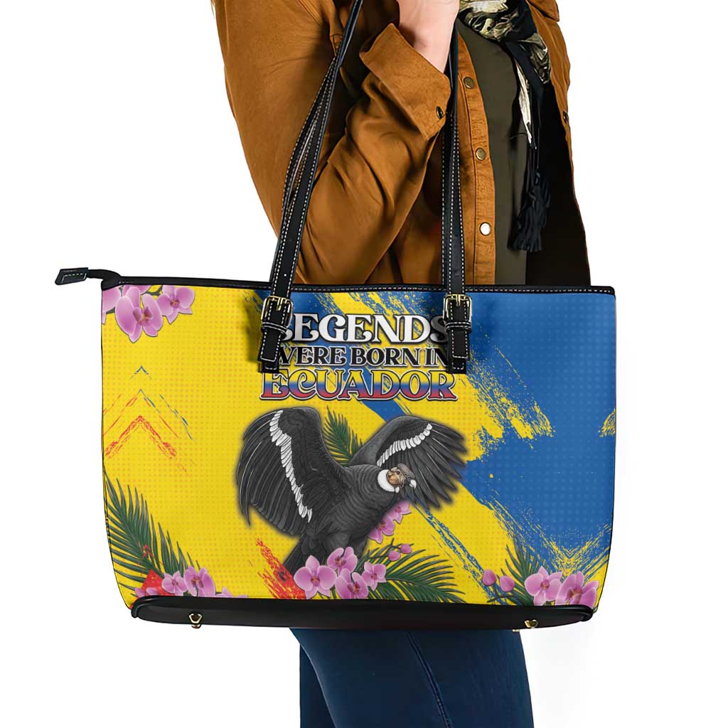 Ecuador Leather Tote Bag Andean Condor With Phalaenopsis Orchid - Wonder Print Shop