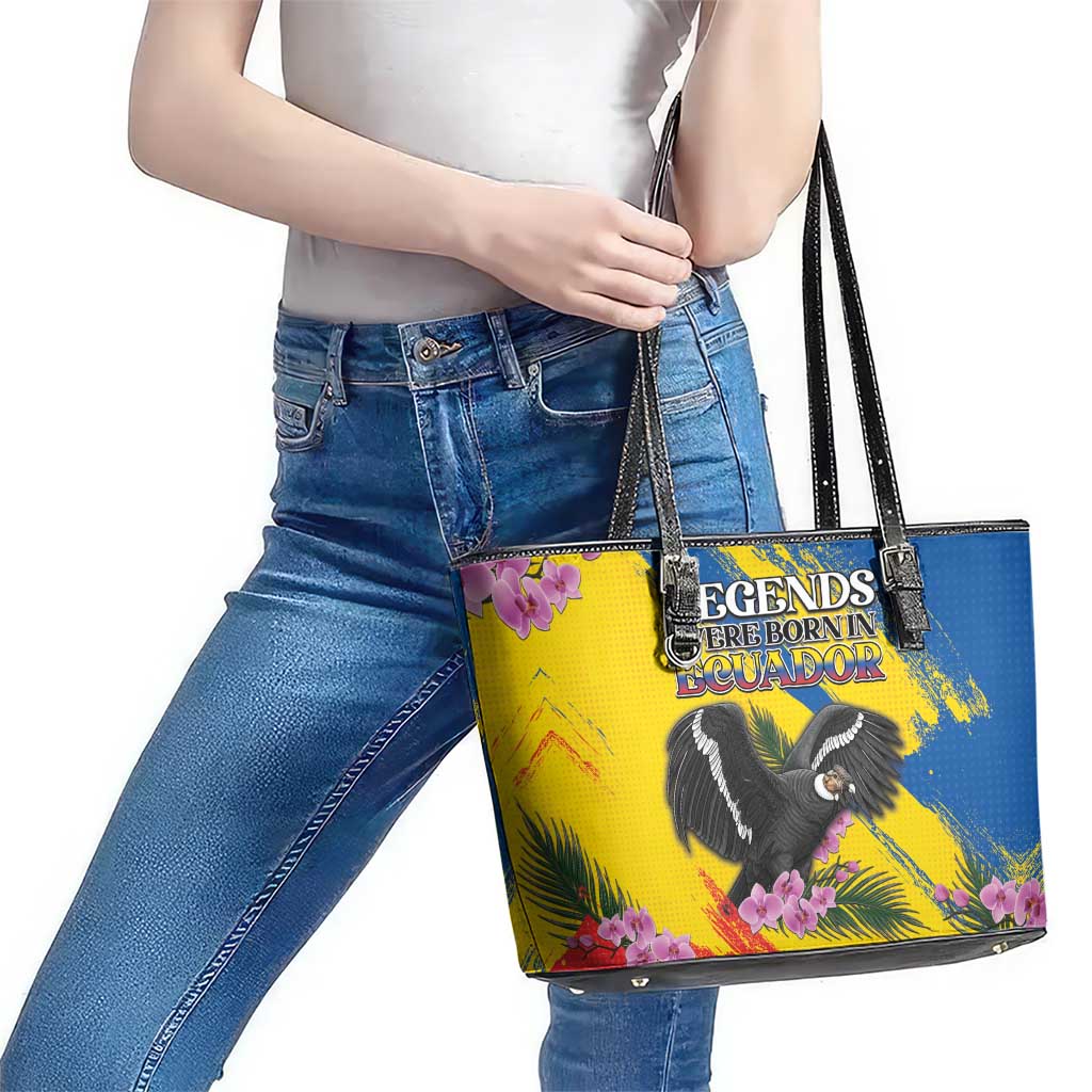 Ecuador Leather Tote Bag Andean Condor With Phalaenopsis Orchid - Wonder Print Shop