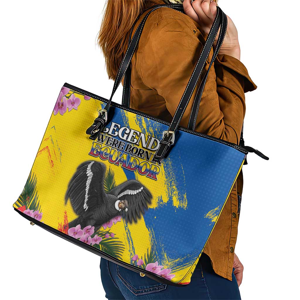 Ecuador Leather Tote Bag Andean Condor With Phalaenopsis Orchid - Wonder Print Shop