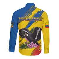 Personalized Ecuador Long Sleeve Button Shirt Andean Condor With Phalaenopsis Orchid - Wonder Print Shop