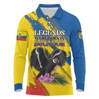 Personalized Ecuador Long Sleeve Polo Shirt Andean Condor With Phalaenopsis Orchid - Wonder Print Shop