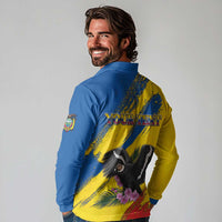 Personalized Ecuador Long Sleeve Polo Shirt Andean Condor With Phalaenopsis Orchid - Wonder Print Shop