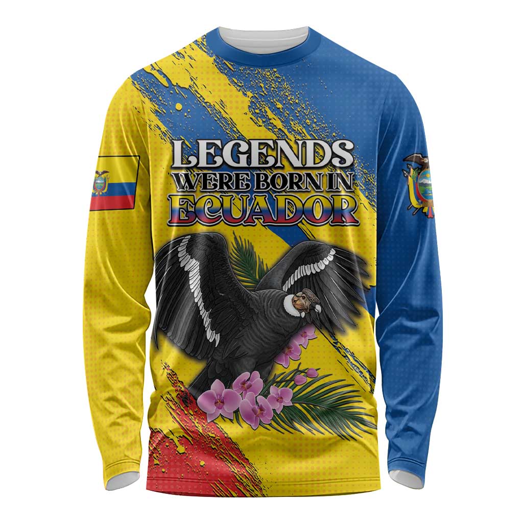 Personalized Ecuador Long Sleeve Shirt Andean Condor With Phalaenopsis Orchid - Wonder Print Shop