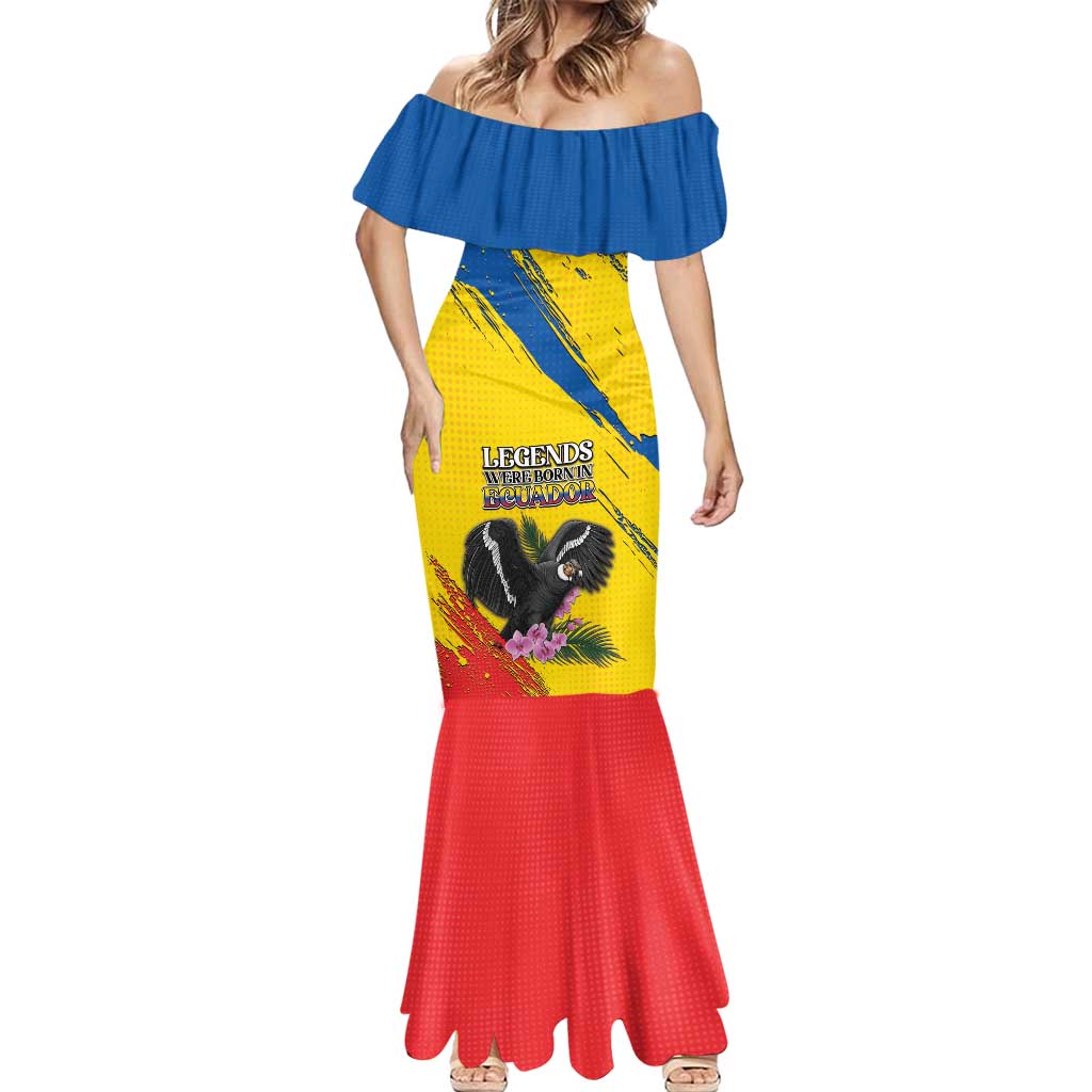 Personalized Ecuador Mermaid Dress Andean Condor With Phalaenopsis Orchid - Wonder Print Shop