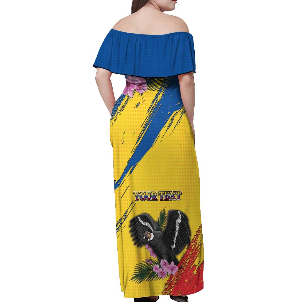 Personalized Ecuador Off Shoulder Maxi Dress Andean Condor With Phalaenopsis Orchid - Wonder Print Shop
