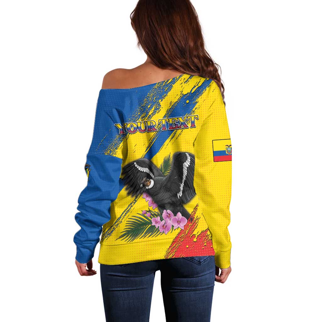 Personalized Ecuador Off Shoulder Sweater Andean Condor With Phalaenopsis Orchid - Wonder Print Shop