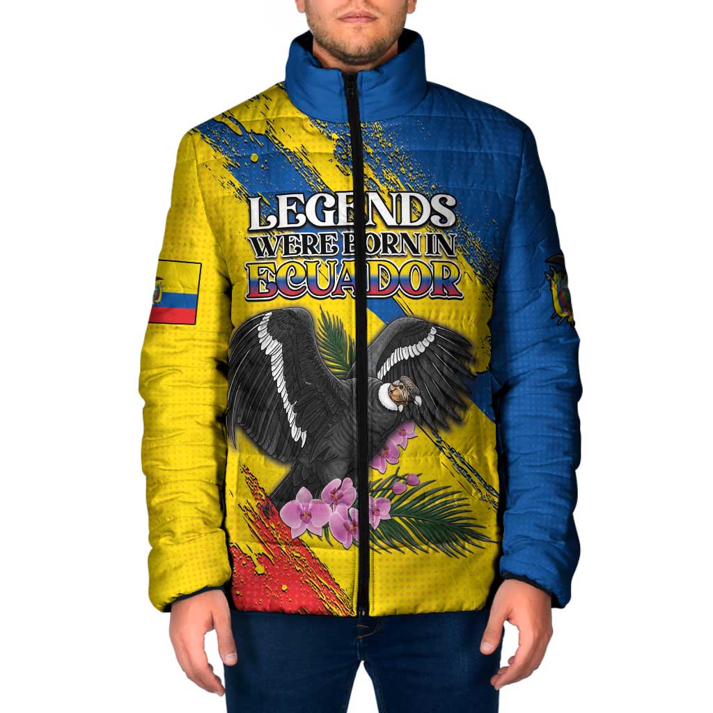 Personalized Ecuador Padded Jacket Andean Condor With Phalaenopsis Orchid - Wonder Print Shop