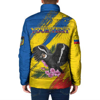 Personalized Ecuador Padded Jacket Andean Condor With Phalaenopsis Orchid - Wonder Print Shop