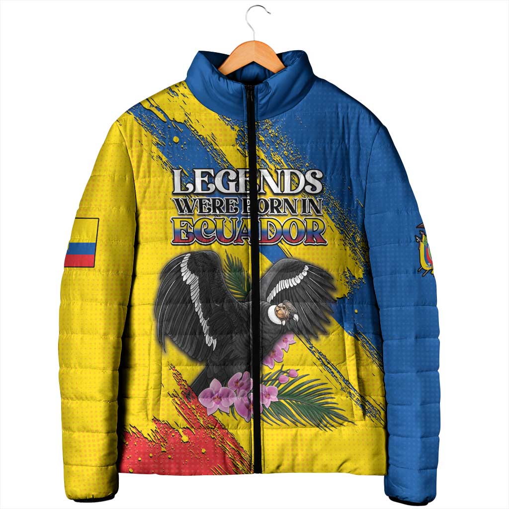 Personalized Ecuador Padded Jacket Andean Condor With Phalaenopsis Orchid - Wonder Print Shop
