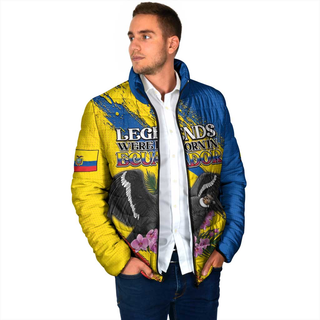 Personalized Ecuador Padded Jacket Andean Condor With Phalaenopsis Orchid - Wonder Print Shop