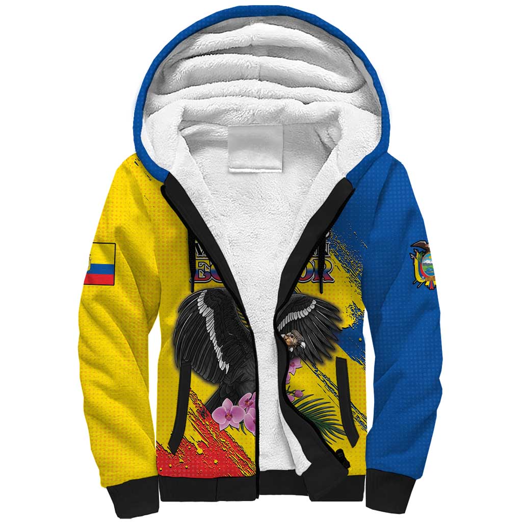 Personalized Ecuador Sherpa Hoodie Andean Condor With Phalaenopsis Orchid - Wonder Print Shop