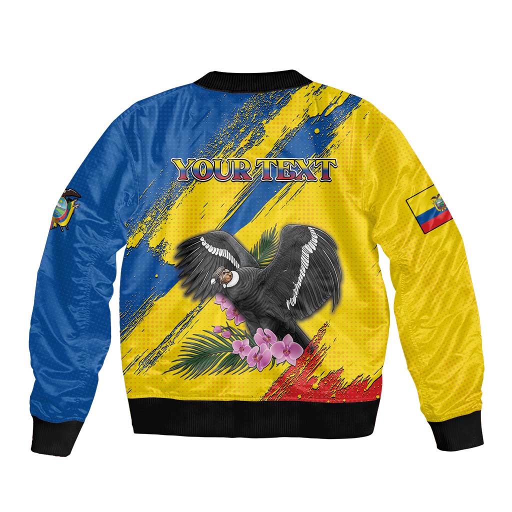 Personalized Ecuador Sleeve Zip Bomber Jacket Andean Condor With Phalaenopsis Orchid - Wonder Print Shop
