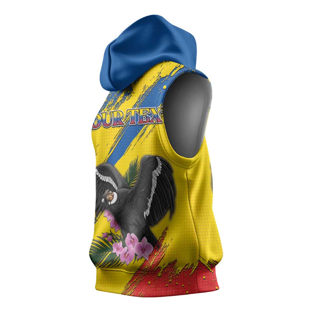 Personalized Ecuador Sleeveless Hoodie Andean Condor With Phalaenopsis Orchid - Wonder Print Shop