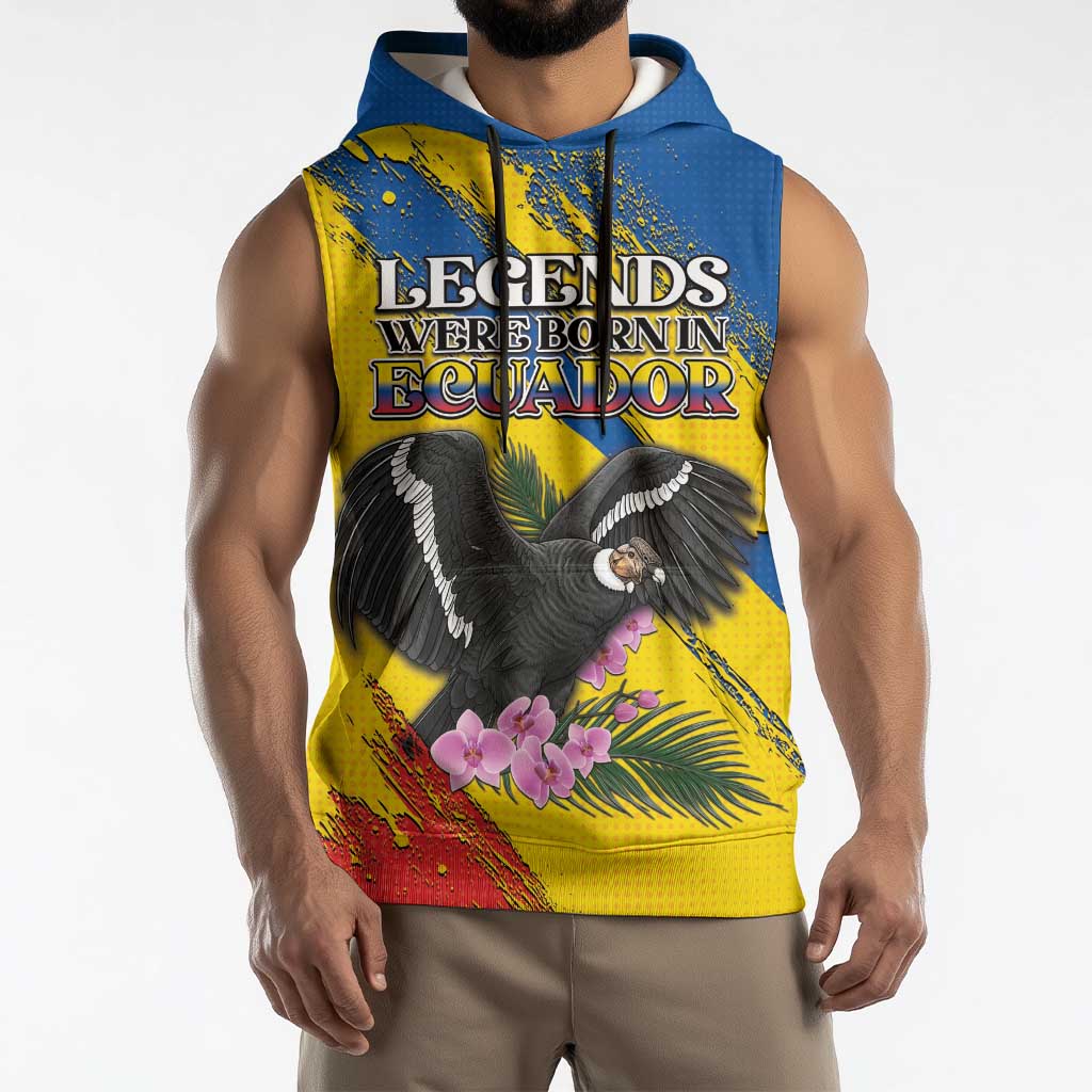 Personalized Ecuador Sleeveless Hoodie Andean Condor With Phalaenopsis Orchid - Wonder Print Shop