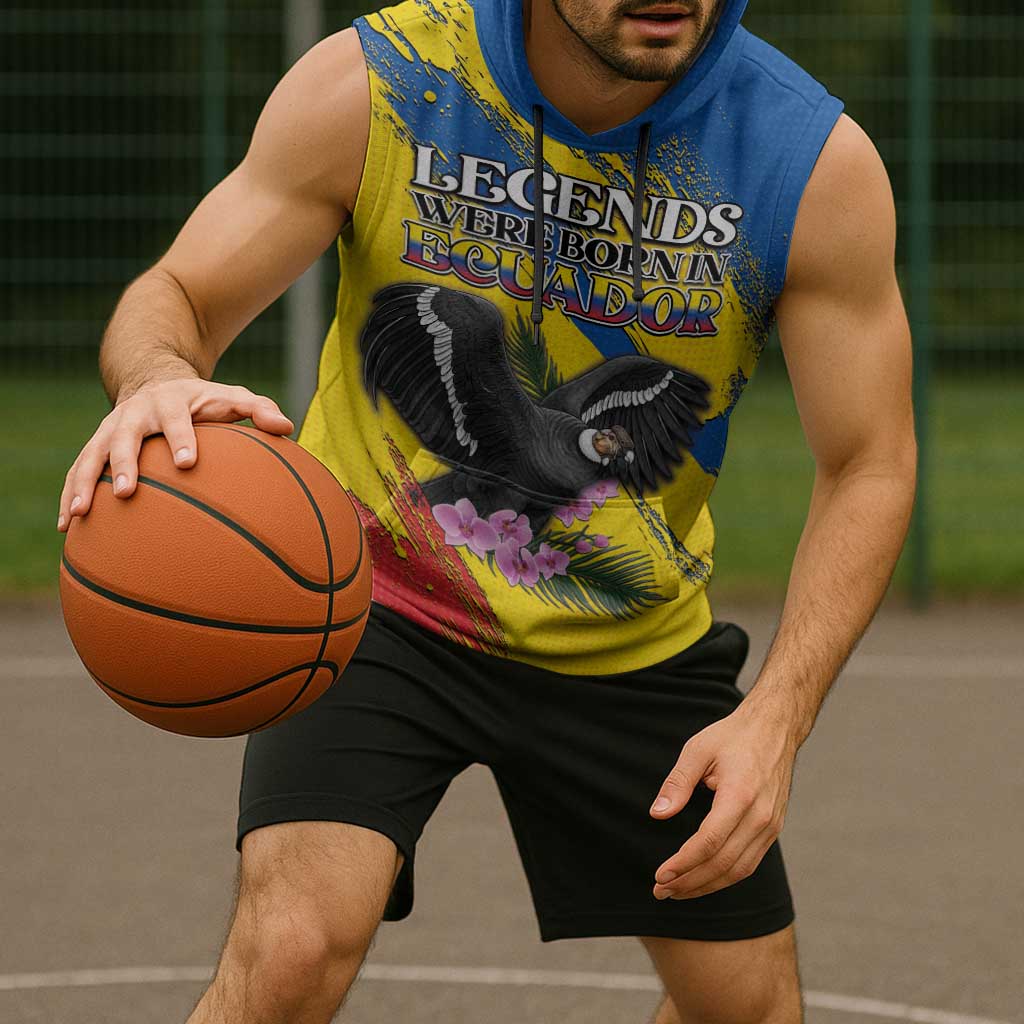 Personalized Ecuador Sleeveless Hoodie Andean Condor With Phalaenopsis Orchid - Wonder Print Shop