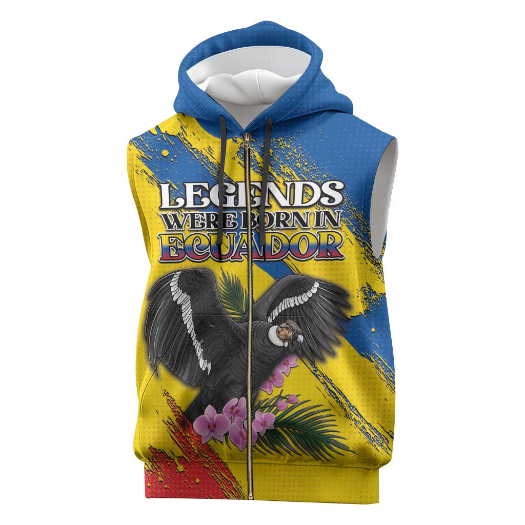 Personalized Ecuador Sleeveless Zip Hoodie Andean Condor With Phalaenopsis Orchid - Wonder Print Shop