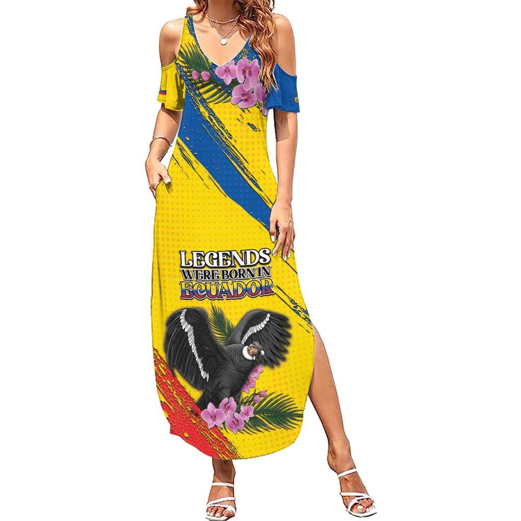 Personalized Ecuador Summer Maxi Dress Andean Condor With Phalaenopsis Orchid - Wonder Print Shop