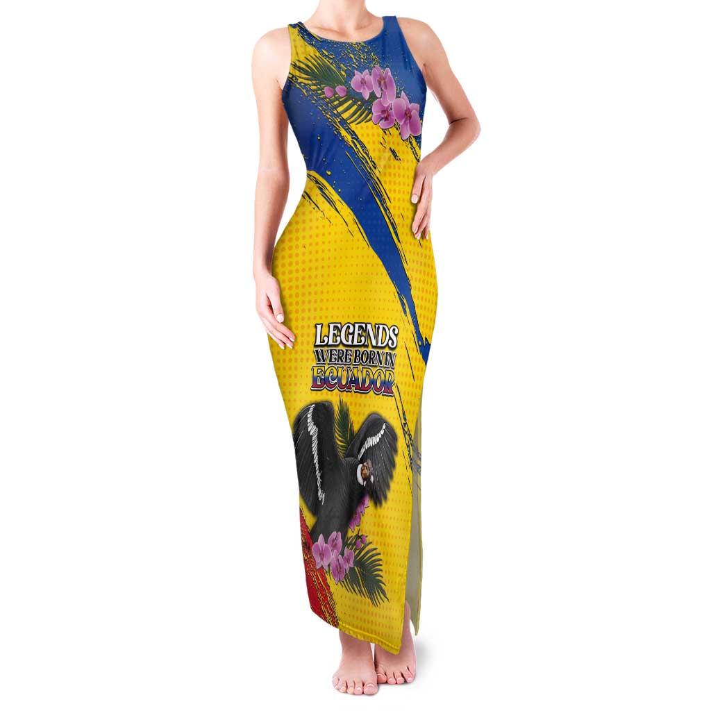 Personalized Ecuador Tank Maxi Dress Andean Condor With Phalaenopsis Orchid - Wonder Print Shop