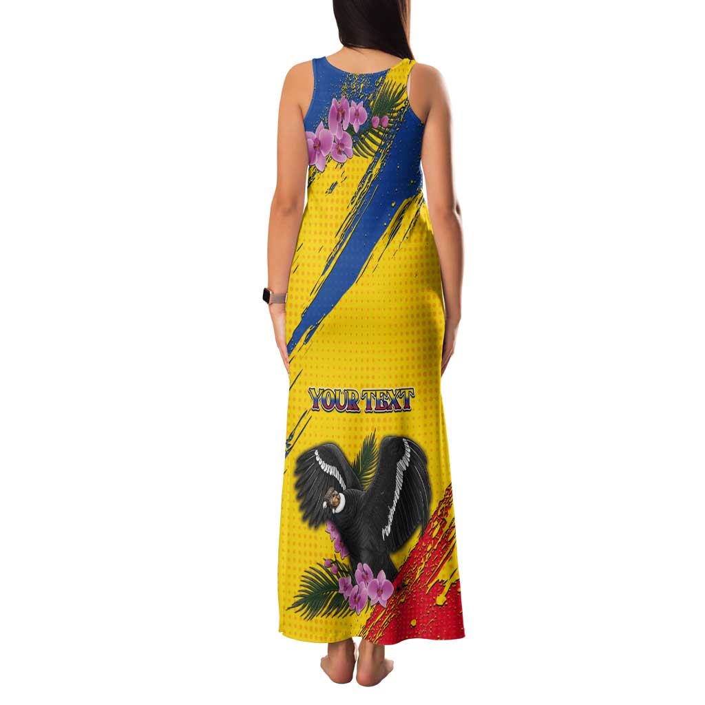 Personalized Ecuador Tank Maxi Dress Andean Condor With Phalaenopsis Orchid - Wonder Print Shop