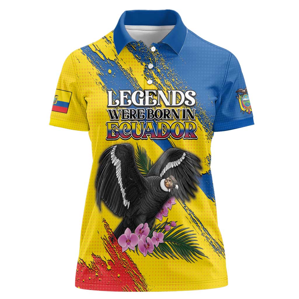 Personalized Ecuador Women Polo Shirt Andean Condor With Phalaenopsis Orchid - Wonder Print Shop