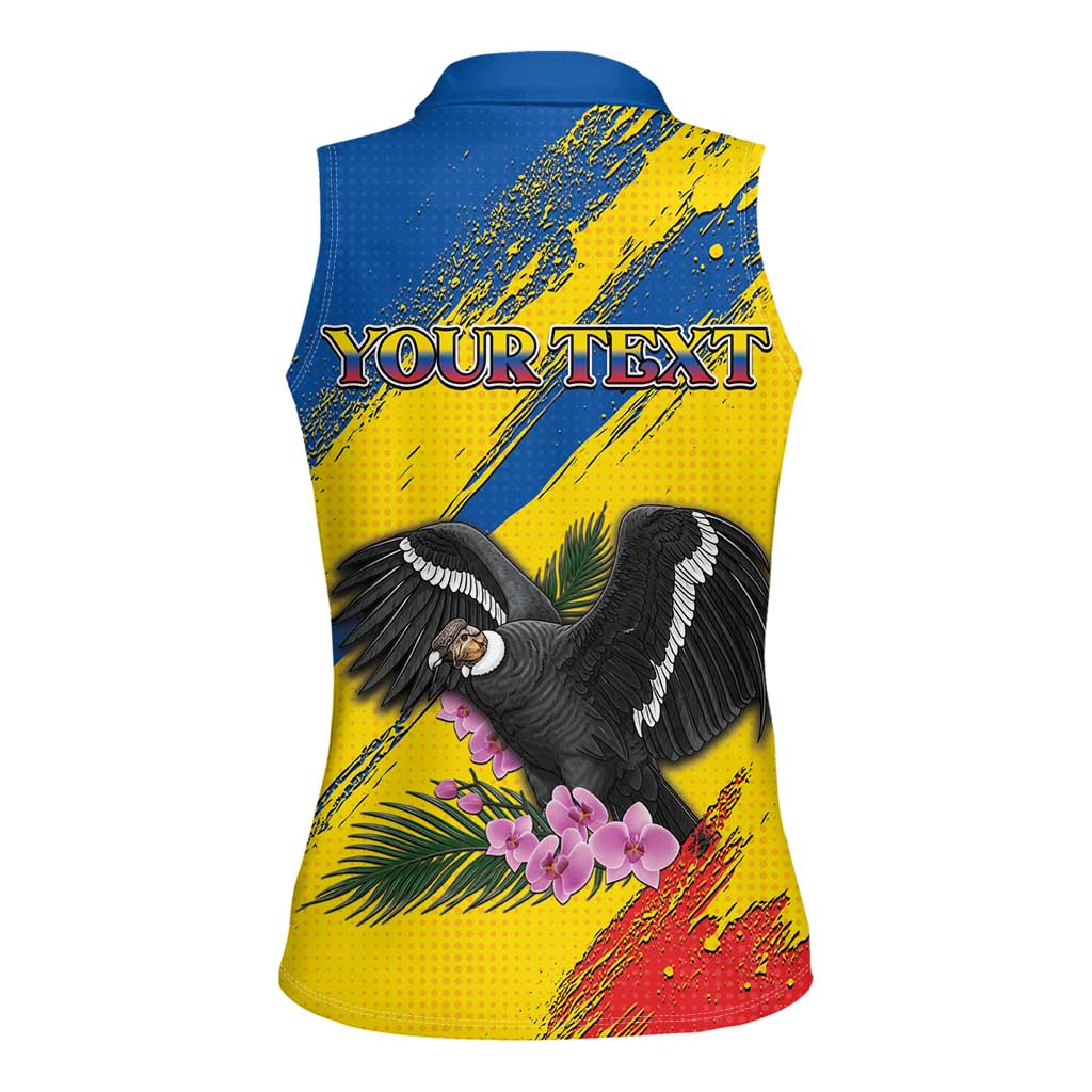 Personalized Ecuador Women Sleeveless Polo Shirt Andean Condor With Phalaenopsis Orchid - Wonder Print Shop