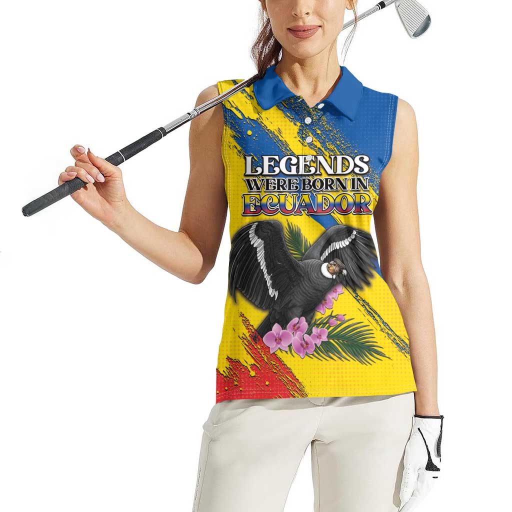 Personalized Ecuador Women Sleeveless Polo Shirt Andean Condor With Phalaenopsis Orchid - Wonder Print Shop