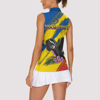 Personalized Ecuador Women Sleeveless Polo Shirt Andean Condor With Phalaenopsis Orchid - Wonder Print Shop